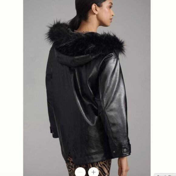 NWT Size L - Anthropologie Pilcro Faux-Leather Hooded Jacket (NWT US$ 178) - Picture 5 of 15